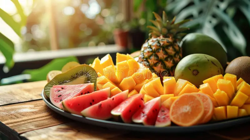 Tropical Fruit Platter with Orange, Pineapple, Mango