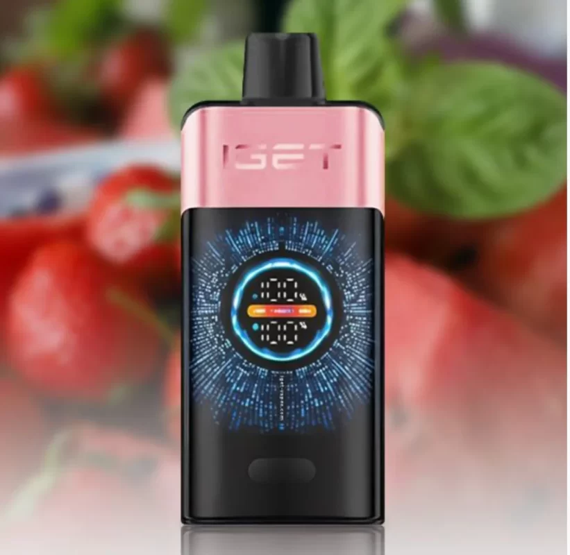 IGET Strawberry Watermelon disposable vape on beach towel