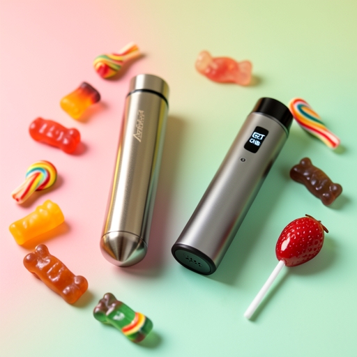 A collection of nostalgic candy-flavoured disposable vapes in Australia, featuring rainbow sweets and lollipops.